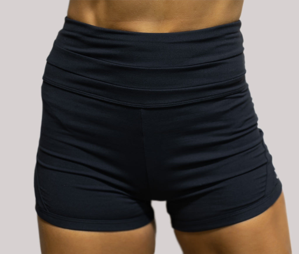 High Waisted Retro Shorts-Black on Black