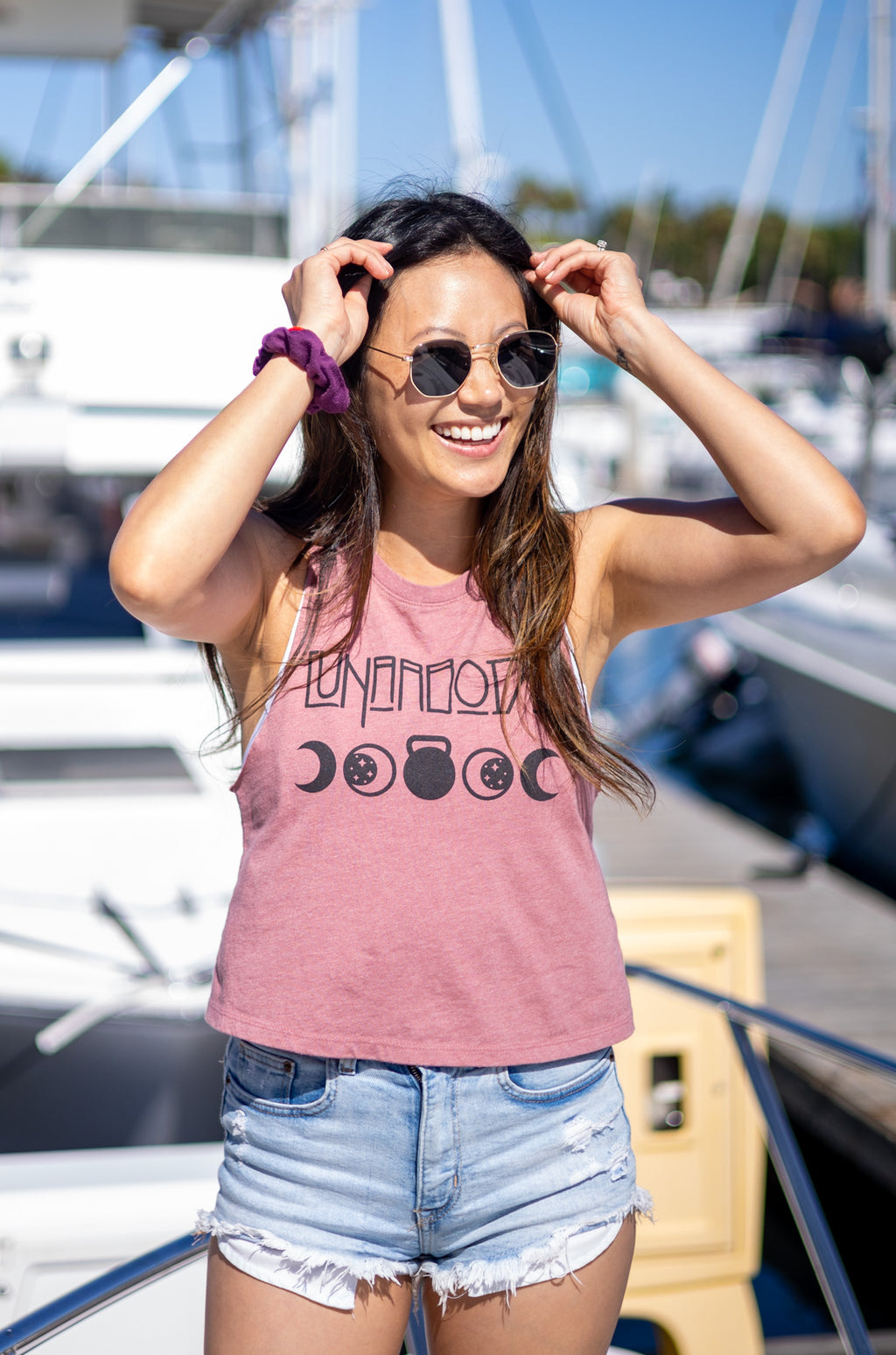 Women's Moon Crop Tank- Rose