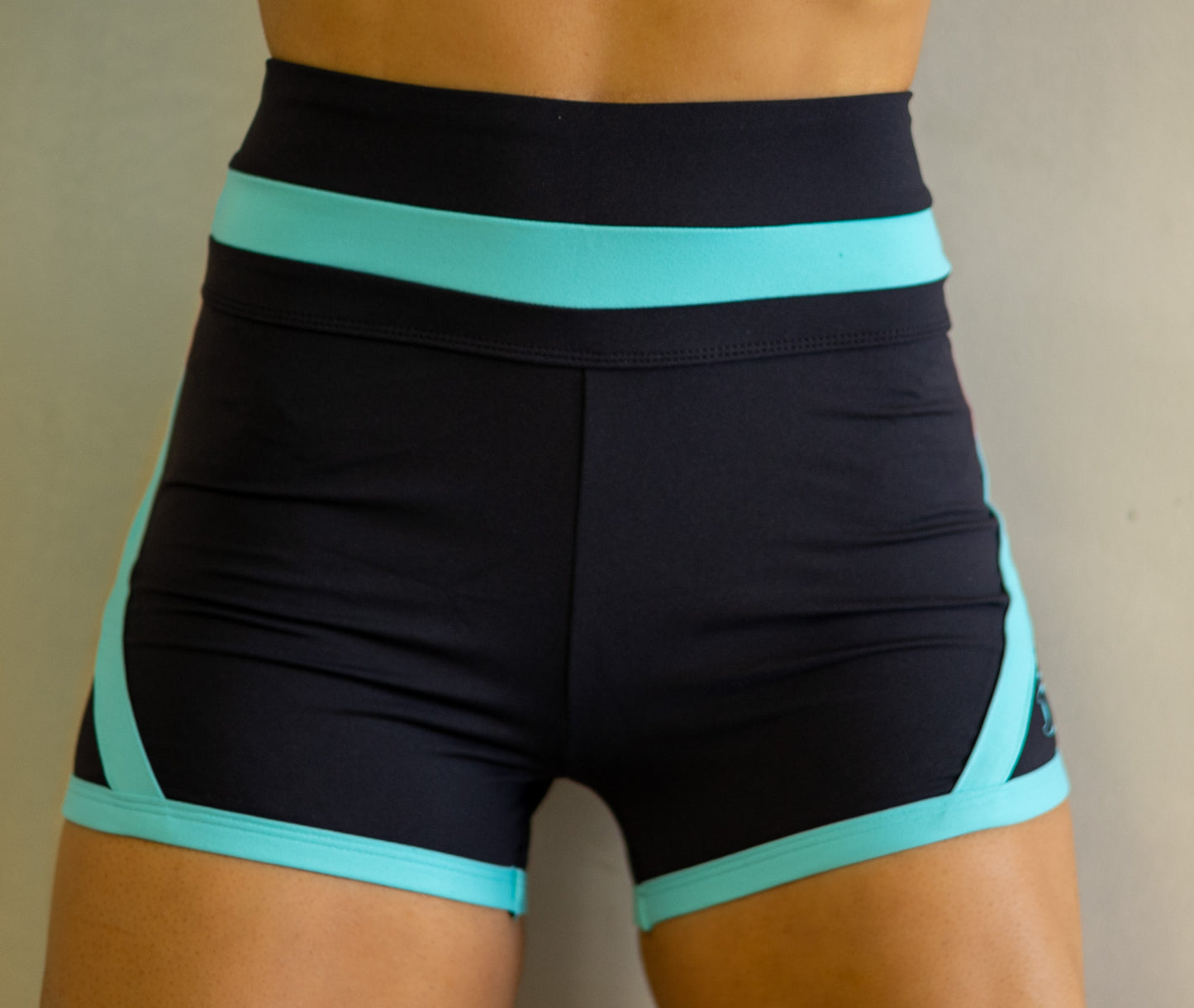 High Waisted Retro Shorts- Black & Teal