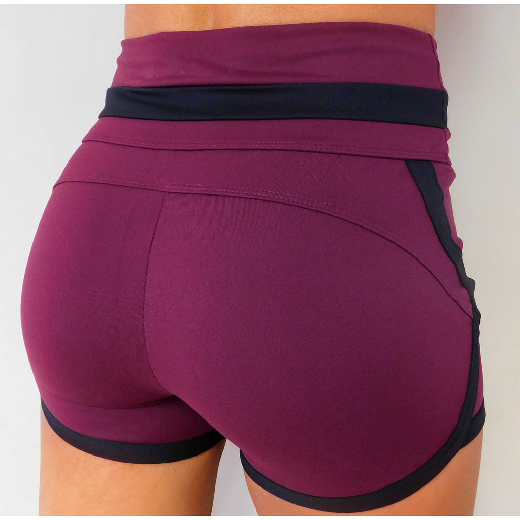 High Waisted Retro Shorts- Burgundy