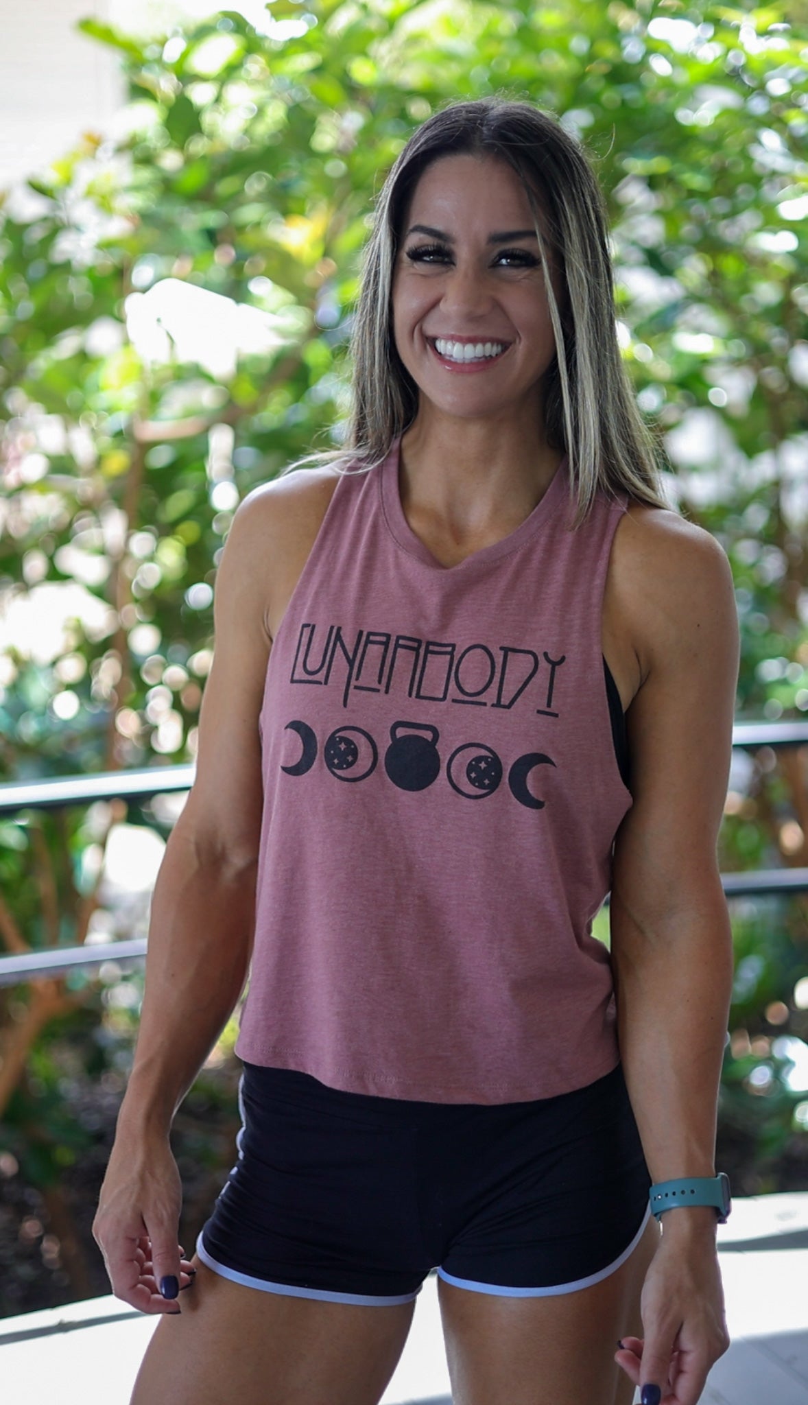 Women's Moon Crop Tank- Rose