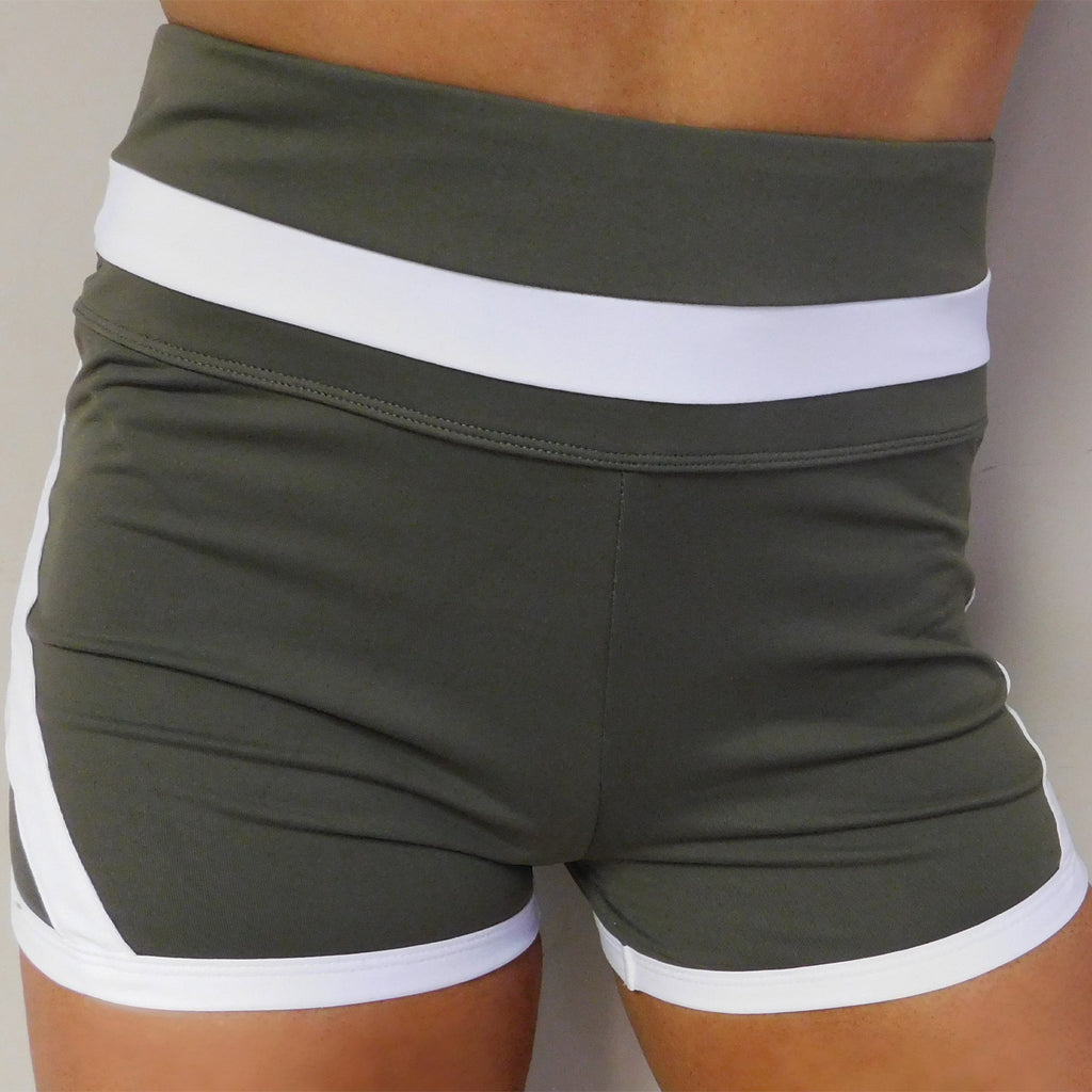 High Waisted Retro Shorts- Olive