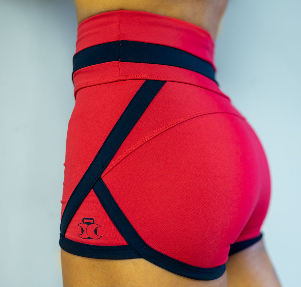 High Waisted Retro Shorts-Red & Black